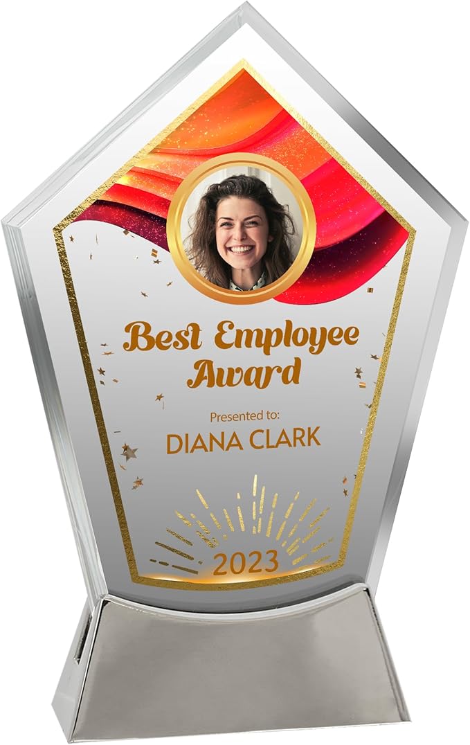 7 1/2" Personalized Glass Plaque for Awards and Trophies, Custom Award for Employee of the Month, Retirement, Leadership and Appreciation Gift J Awards (D6)