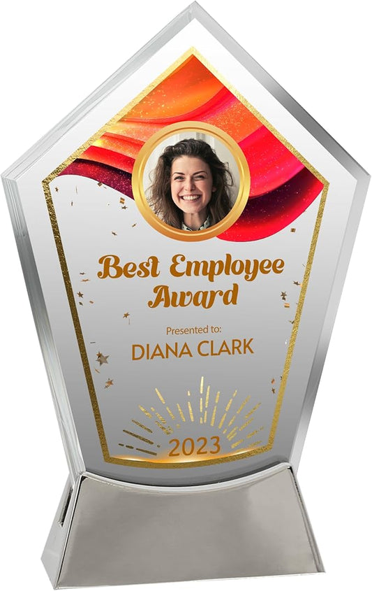 7 1/2" Personalized Glass Plaque for Awards and Trophies, Custom Award for Employee of the Month, Retirement, Leadership and Appreciation Gift J Awards (D6)