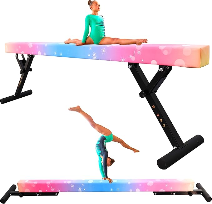 PreGymnastic 8FT Balance Beam, Raised Gymnastics Beam for Kids Ages 3-12, Home Gym Equipment for Training, Adjustable Balancing Beam Indoor, Off-Ground Competition Style