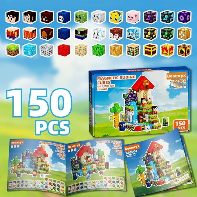 150pcs Magnetic Blocks House and Trees, Magnetic Toys Games for Kids Ages, STEM Toys for Kids Ages 4-8