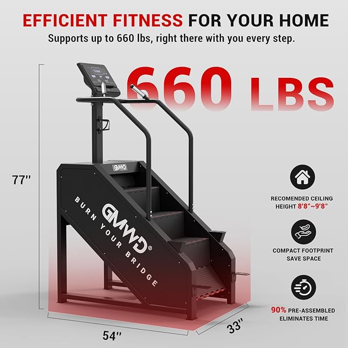 GMWD Stair Stepper Machine, Commercial Grade Stair Climber with LED Display, Stair Machine for Cardio, 15 Resistance Levels, 24-164 Steps/Min, Exercise Machine for Home