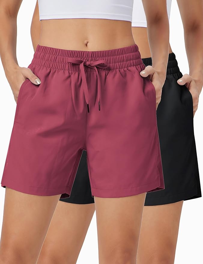 ZUTY 3 Pack 5" Womens Athletic Shorts Basic Running Shorts Lightweight Quick Dry Gym Workout Shorts with Pockets
