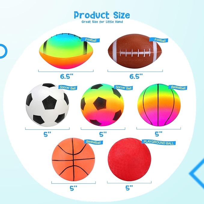 PlayZap 7-Piece Soft Ball Set for Toddlers & Kids - Includes 5” Playground Balls, Soccer, Football & Basketball - Great for Home, Yard, Pool, Classroom & Park for Boys & Girls