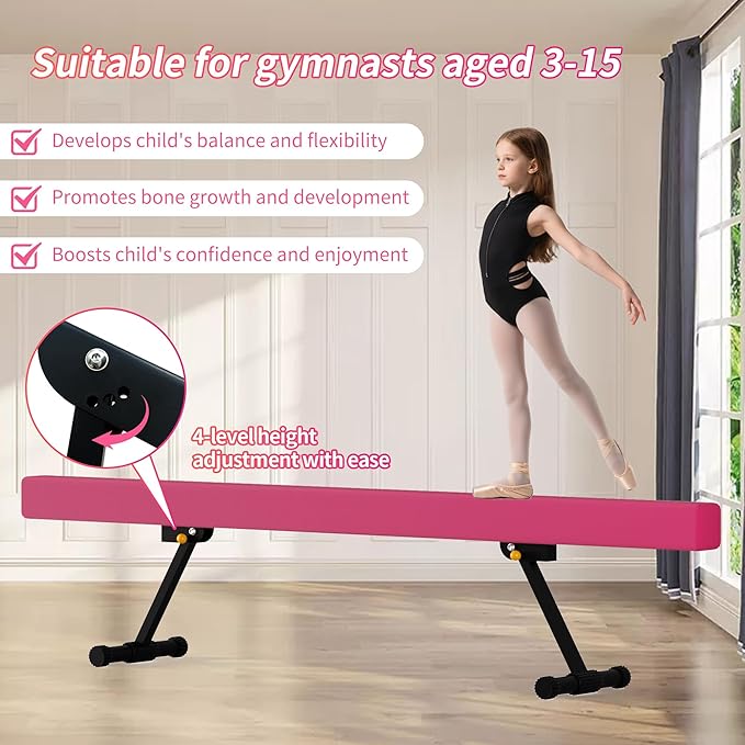 EL&IT·Wings 6ft/8ft Gymnastic Balance Beam, Adjustable High and Low Level Floor Beam - Highly Stable - Gym Practice Training Equipment for Kids Children Girls Home