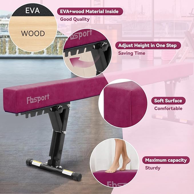 FBSPORT 8ft Adjustable Balance Beam: High and Low Floor Beam Gymnastics Equipment for Kids/Adults,Gymnastics Beam for Training,Practice, Physical Therapy and Professional Home Training with Legs