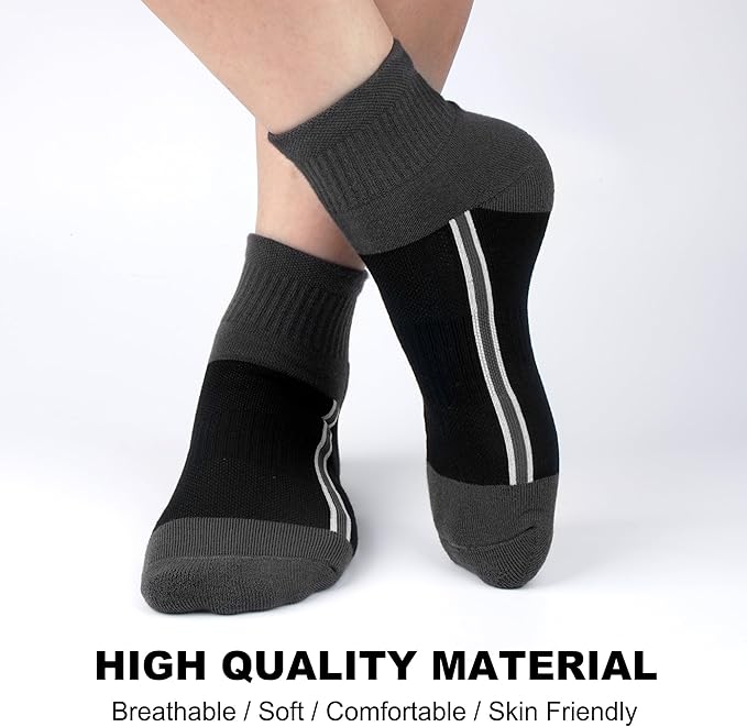 Gonii Mens Athletic Ankle Socks 5-Pairs - Blister Defense & Cushioned for Running, Hiking, Sports