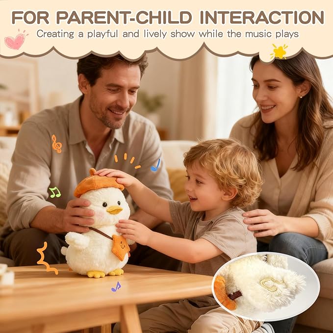 Plush Interactive Talking Duck Toy for Baby Toddler, Toys Boys Girls Gifts Singing Mimicking Recording Repeating What You Say,Head Sway Duck with 8 English Songs for Toddlers 1-3 Years Old, White