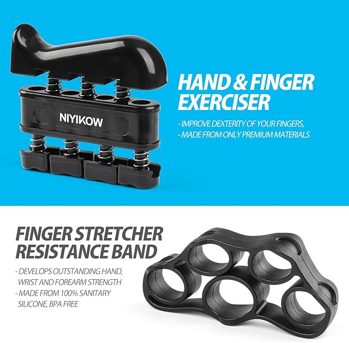 NIYIKOW Grip Strength Trainer Kit With Counter (5 Pack) - Adjustable Hand Strengthener, Counting Strength, Finger Trainer, Exerciser, Ring & Stress Relief Ball With Carry Bag