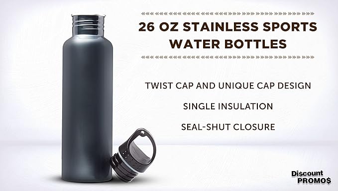 DISCOUNT PROMOS Stainless Steel Water Bottles 26 oz. Set of 10, Bulk Pack - Reusable, Leak Proof, Perfect for Gym, Hiking, Camping, Outdoor Sports - Grey