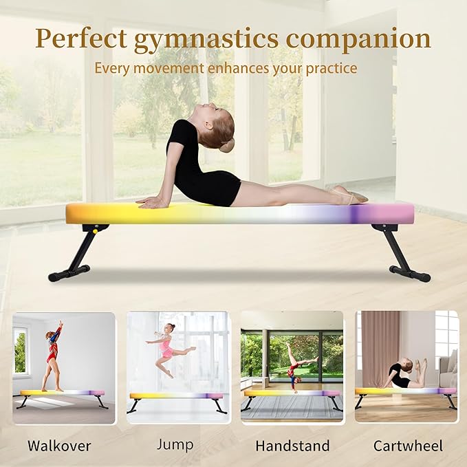 EL&IT·Wings 6ft/8ft Gymnastic Balance Beam, Adjustable High and Low Level Floor Beam - Highly Stable - Gym Practice Training Equipment for Kids Children Girls Home
