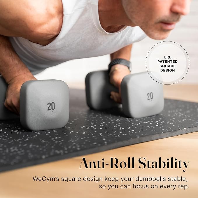 WeGym SafeGrip Square Dumbbells with Anti Slip Handles, Aesthetic Free Weights for Home Workouts, Stable Design Prevents Rolling during Floor Exercises