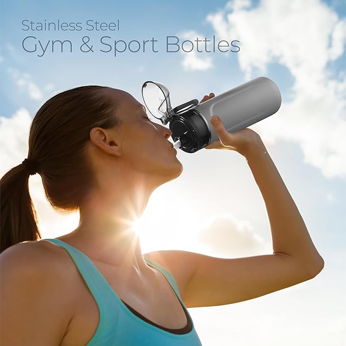 SIPX™ 18 oz Premium Stainless Steel Water Bottle with Straw Lid – Triple Insulated, Leakproof, BPA-Free – Slim, Durable Bottle for School, Gym, Office – Grey