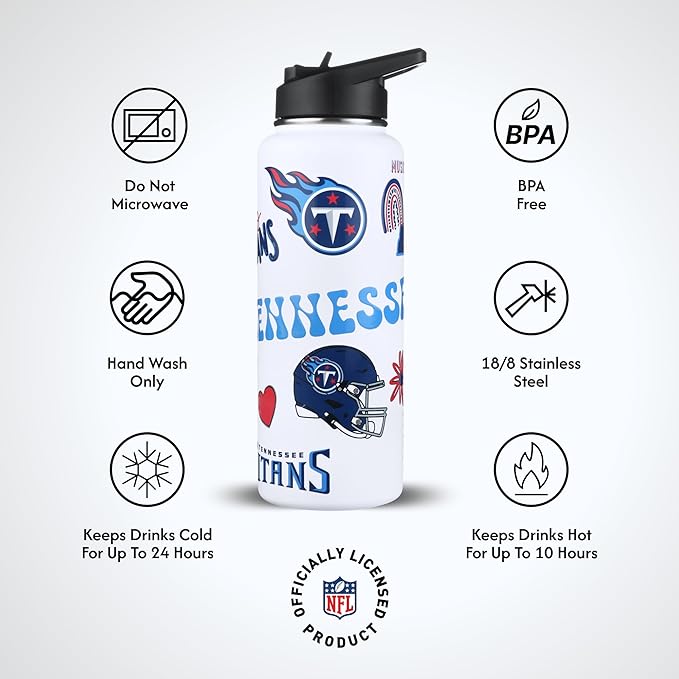 The Memory Company Officially Licensed NFL 34oz Water Bottle - Premium Stainless Steel Double-Wall Insulated, Leakproof Design