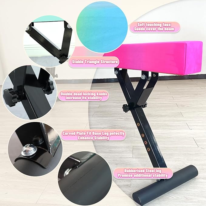Adjustable Balance Beam for Kids, 8FT Gymnastics Beam with Anti-Slip Legs, High and Low Floor Beam for All Gymnastics Levels, Professional Gymnastic Equipment for Home, Gym Center