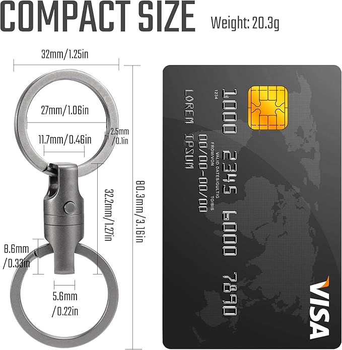 KeyUnity KA45 Titanium Quick Release Keychain, Magnetic Keychain For Car Keys-360 ° Rotatable
