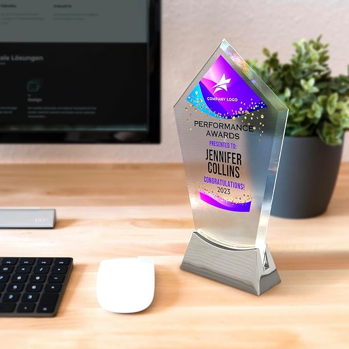 7 1/2" Personalized Glass Plaque for Trophies & Awards, Custom Employee of the Month, Retirement, Leadership & Appreciation Gift J Awards (D3)
