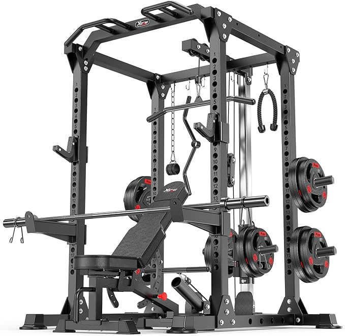 Power Rack Power Cages Multi-Function Squat Rack with Cable Crossover System Selectable More Training Attachment Weight Cage for Garage Home Gym