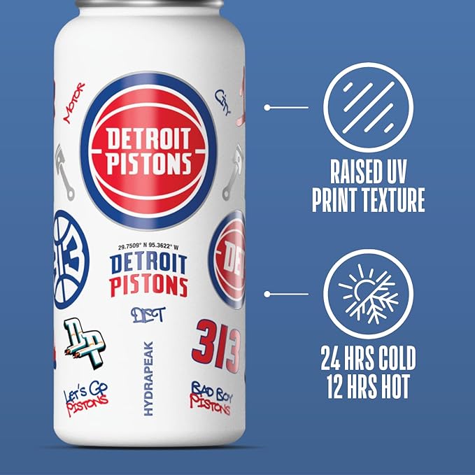 Hydrapeak x NBA Officially Licensed Detroit Pistons 32 oz Active Water Bottle with Chug Lid Reusable Stainless Steel Double Wall Insulated Sports Gift, Celebrating The City Of Detroit