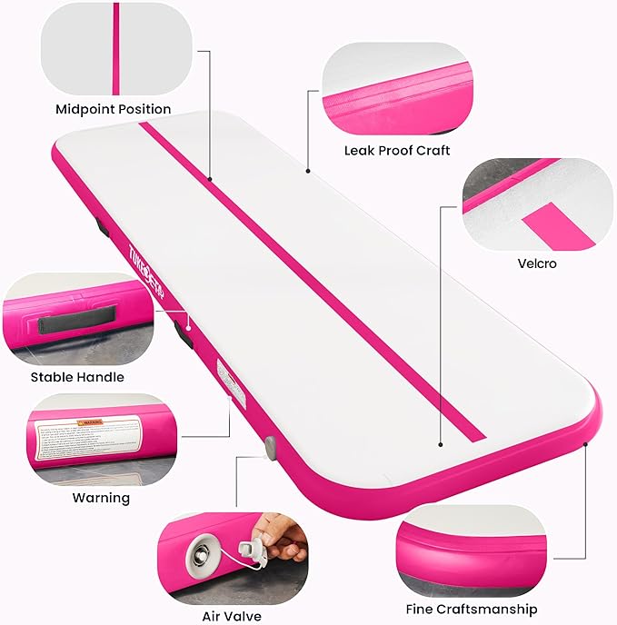 Thickness Inflatable Gymnastics Mat with Electric Pump and Storage Bag, Gymnastic Mats for Home Use Kids Adults, Air Cheer Mat for Training Yoga Cheerleading Gym Outdoor