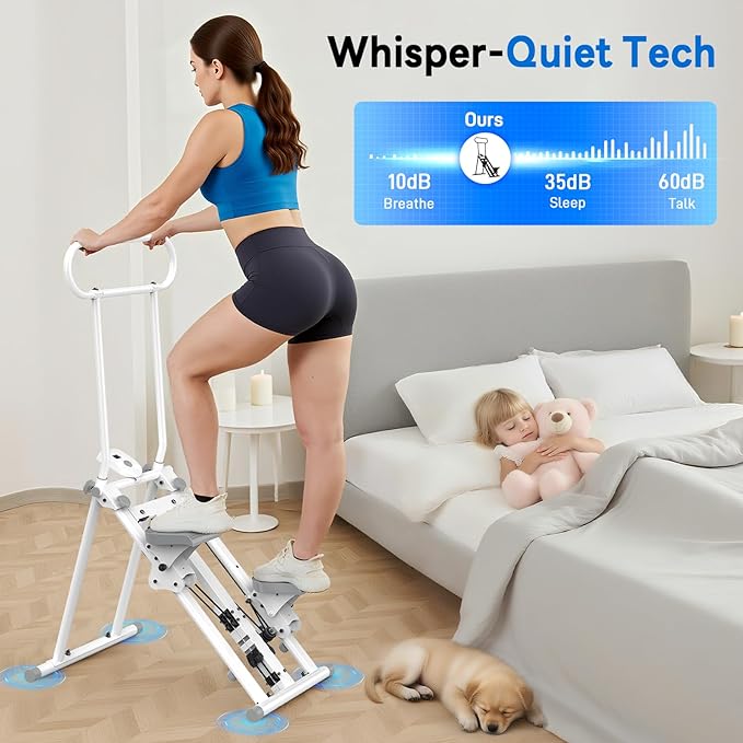 ERGOLIFE Stair Stepper with 6-Level Adjustable Resistance, 350lbs Upgrade Foldable Stairmaster Machine for Home Gym Workout, Cardio Stair Climber with Low Noise (White)