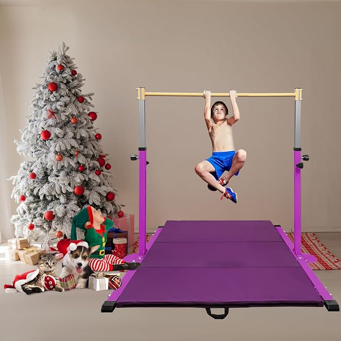 GLANT Gymnastic Kip Bar,Horizontal Bar for Kids Girls Junior,3' to 5' Adjustable Height,Home Gym Equipment,Ideal for Indoor and Home Training,1-4 Levels,300lbs Weight Capacity