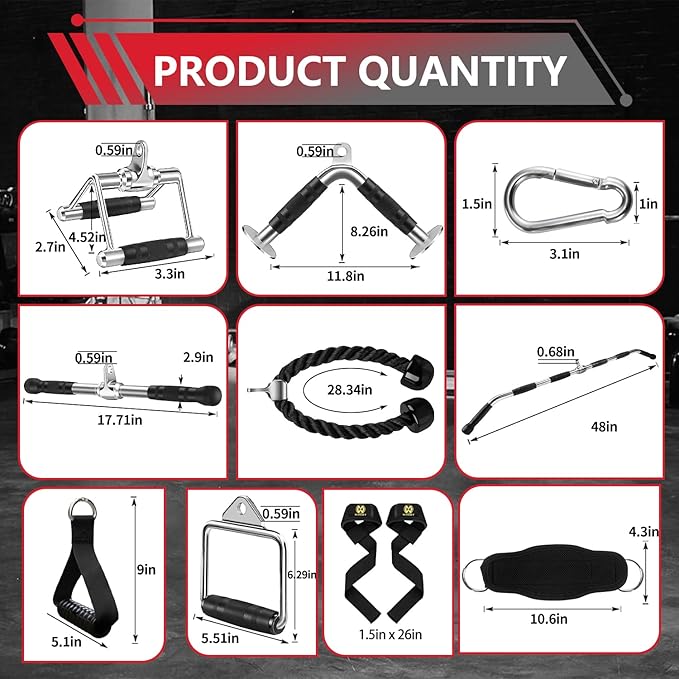 LAT Bar Cable Attachment with Rubber Handgrips, Deluxe Heavy Duty Solid Curl Bar Revolving Hanger Home Gym Cable Attachments