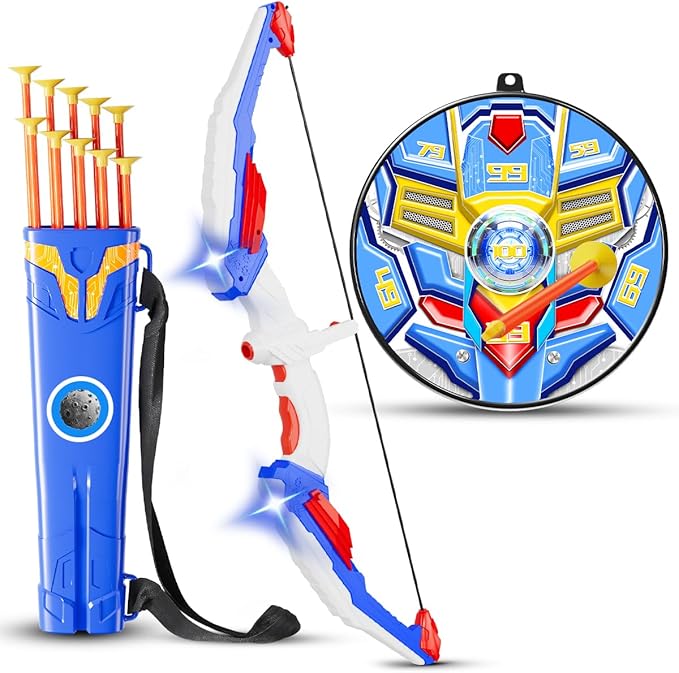 Kids Bow and Arrow Set, LED Light Up Archery Toy Set with Suction Cup Arrows, Standing Target & Quiver, Indoor and Outdoor Toys Sport Gifts for Kids, Boys & Girls Ages 4 5 6 7 8 9 10 11 12