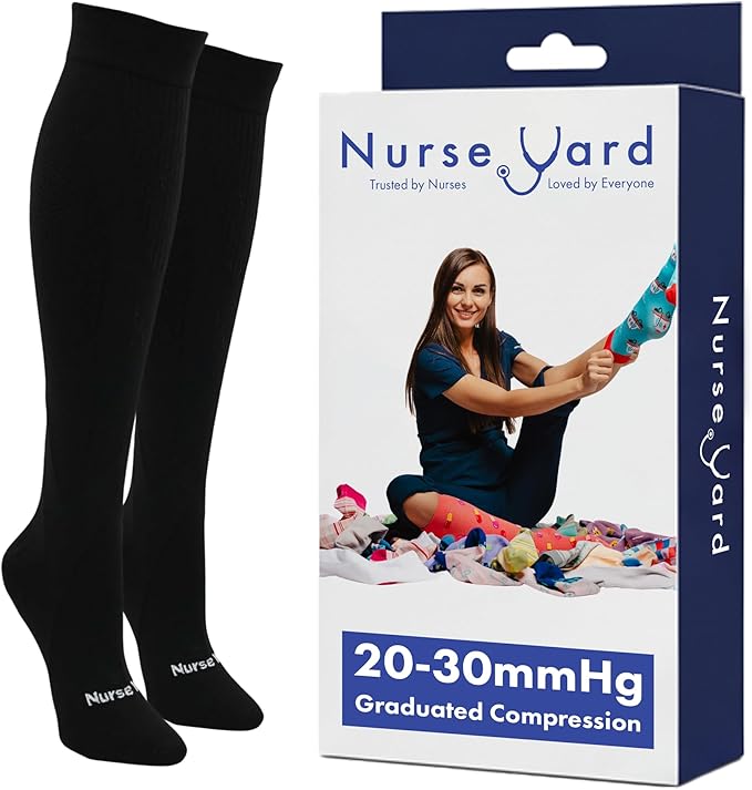 Nurse Yard Compression Socks for Nurses - Women & Men - 20-30mmHg Graduated Compression, Zero-Toe Compression, For Medical Staff, Nursing, Athletic Support Such As Running, Cycling, Hiking - 1 Pair