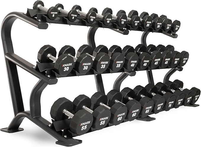 XMARK Dumbbell Weights Sets, 5-50lb and 5-75lb Dumbbell Sets, No Odor, Urethane Dumbbells, Commercial Gym and Home Gym Equipment