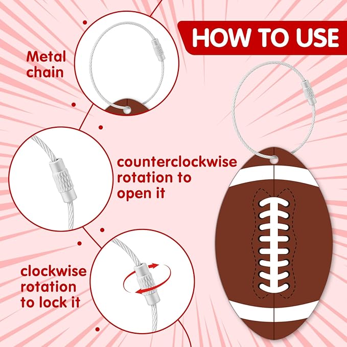 12 Pcs Football Luggage Tags for Suitcases Travel Suitcase Labels with Metal Ring 2.75in Football Keychain,Football Accessories PVC Name Id and DIY Pocket Hug Card for Men Women Travel Bag Suitcase