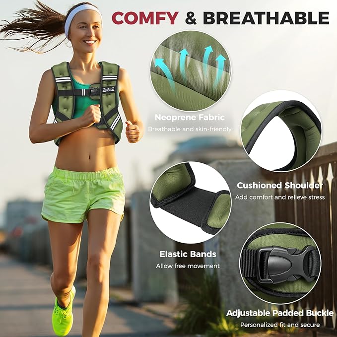 BAGAIL Weighted Vest, 5lb/8lb/10lb/12lb/15lb/20lb/25lb/30lb Weight Vest for Walking & Weight Loss, Reflective Rucking Vest with Phone Pouch for Women & Men, Home Gym & Outdoor Training