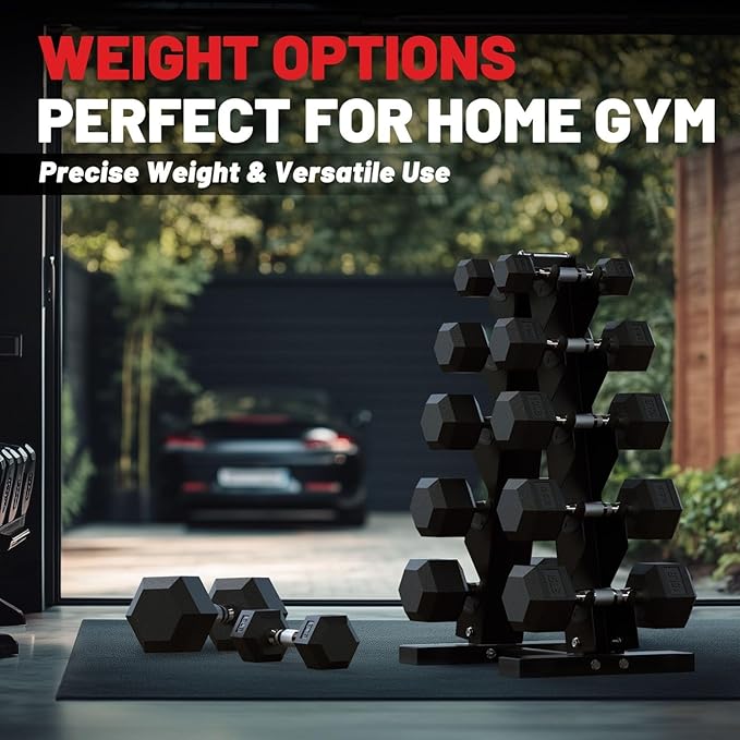 PAPABABE Hex Dumbbell Set with Rubber Grip 2.5-125lb, Odorless Rubber Coated Weight Fixed Dumbbells Set of 2, Weights for Women at Home, Hand Weights for Home Gym & Strength Training,Pesas Para Ejercicios