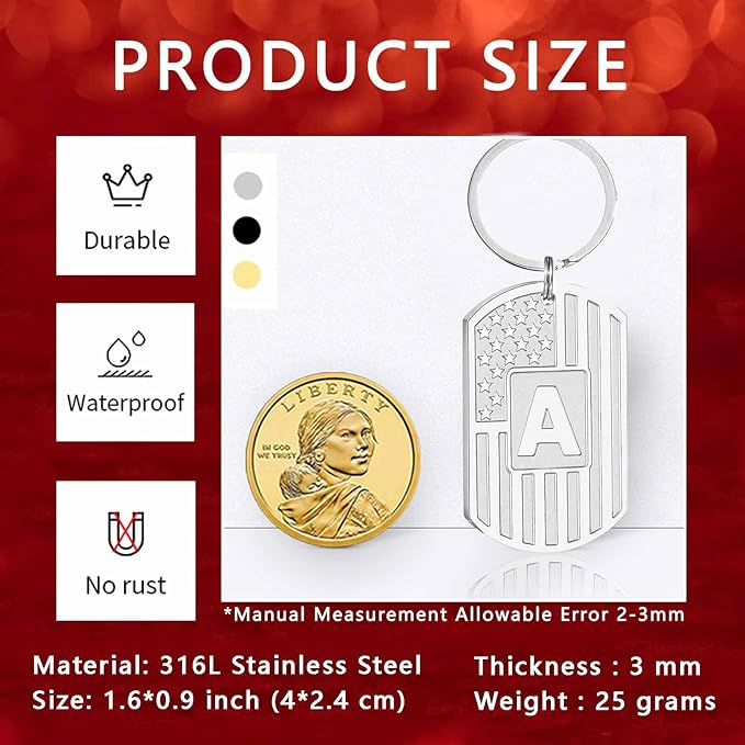 Stocking Stuffers Christmas Gift- Initial Keychain Gifts for Men,A-Z Letter American Flag Keychain Mens Gifts