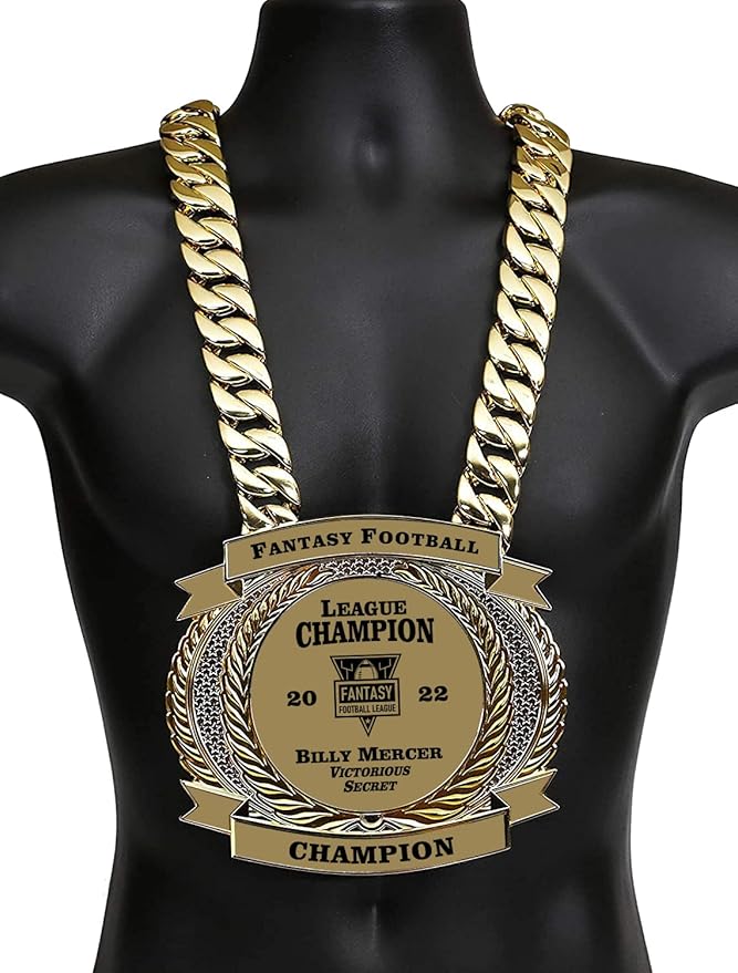 Championship Belt, New Neck Version, Bling Thing, Giant Heavy Neck Chain and Customizable, Personalized, All Sports, Fantasy Football, Sales Contests, Satin Lined Gift Box, Scratch Resistant Engraving