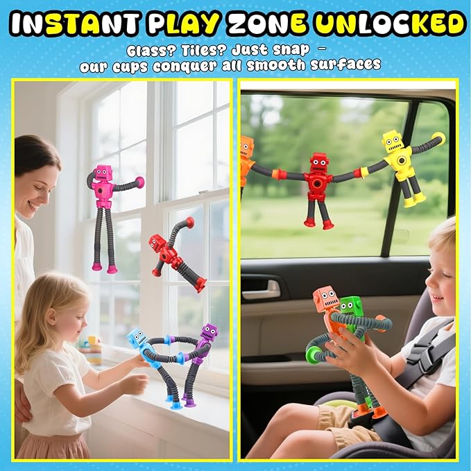 Dilabnba 10 PCS Transformable Fidget Spinner Robots - Suction Cup Pop Tube Sensory Toys, DIY Chain Gyros for Easter Basket, Christmas Stocking Stuffers & Kids Gift Exchange (Ages 3-10)