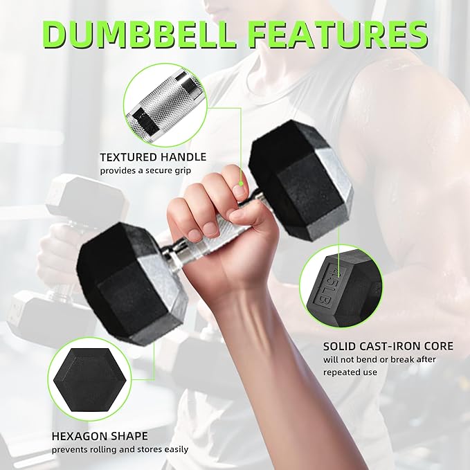 550LB Hex Dumbbell Set with 3-Tier Rack - Complete Home Gym Weight Set 5-50lbs Rubber Coated Cast Iron Dumbbells for Strength Training & Muscle Building