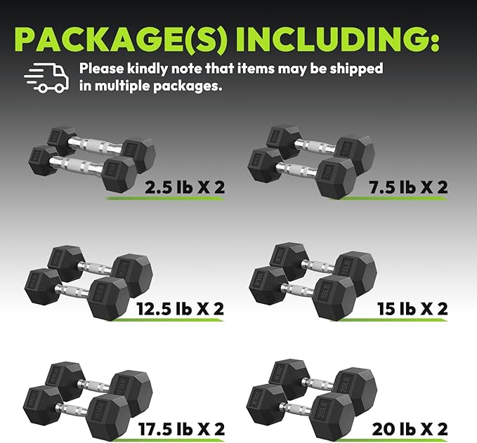 Hex Dumbbell 45-480 lb Set, Rubber Encased Exercise & Fitness Dumbbells for Home Gym, Hand Weights for Strength Training