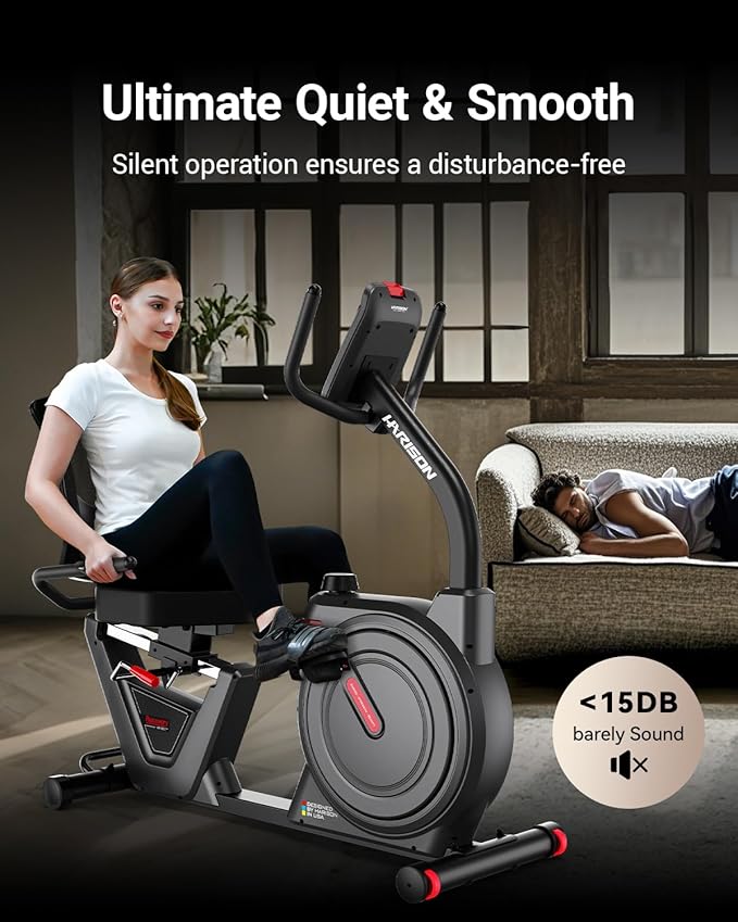 HARISON Pro Recumbent Exercise Bike 400 lbs Capacity, Semi-Commerical Magnetic Recumbent bike for Adult and Seniors, Recumbent Stationary bike for Home with Smart Bluetooth App, 2 in 1 LCD Monitor and Tablet Holder