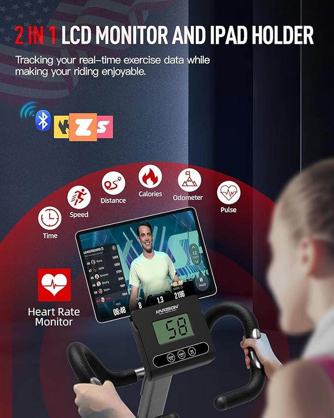 HARISON Pro Recumbent Exercise Bike 400 lbs Capacity, Semi-Commerical Magnetic Recumbent bike for Adult and Seniors, Recumbent Stationary bike for Home with Smart Bluetooth App, 2 in 1 LCD Monitor and Tablet Holder