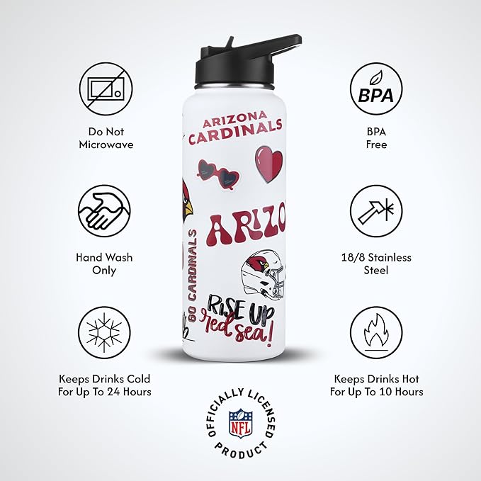 The Memory Company Officially Licensed NFL 34oz Water Bottle - Premium Stainless Steel Double-Wall Insulated, Leakproof Design