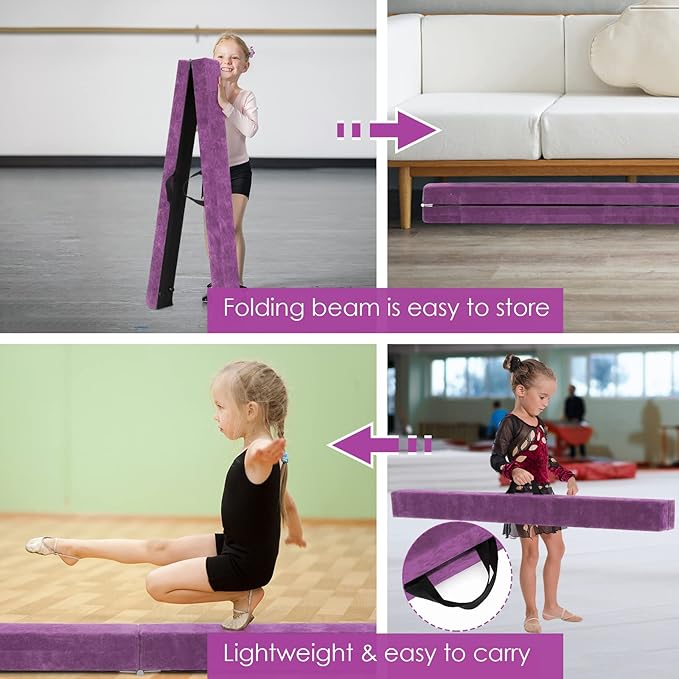 Giantex 7FT/8FT/9FT Balance Beam, Folding Gymnastics Beam w/Carry Handles, Floor Foam Gymnastics Equipment for Kids, Non Slip Rubber Base for Exercise, Practice & Professional Home Training