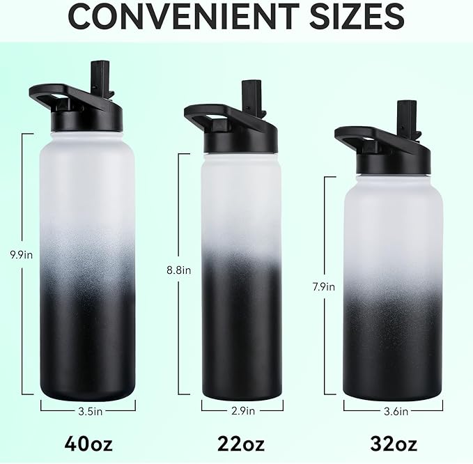 DOMICARE Insulated Water Bottle, 22 oz Vacuum Insulated Stainless Steel Reusable Sports Bottle with Straw Lid & Spout Lid for Travel, Camping, Bike, Leakproof, Black/White, 4 Pack