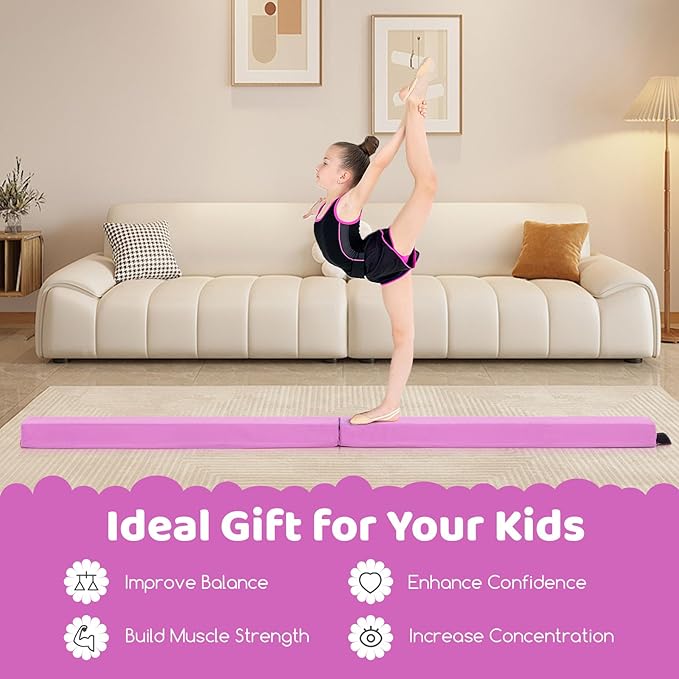 Giantex 7FT/8FT/9FT Balance Beam, Folding Gymnastics Beam w/Carry Handles, Floor Foam Gymnastics Equipment for Kids, Non Slip Rubber Base for Exercise, Practice & Professional Home Training