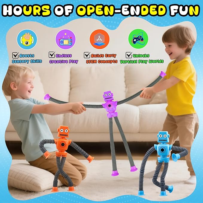 Dilabnba 10 PCS Transformable Fidget Spinner Robots - Suction Cup Pop Tube Sensory Toys, DIY Chain Gyros for Easter Basket, Christmas Stocking Stuffers & Kids Gift Exchange (Ages 3-10)