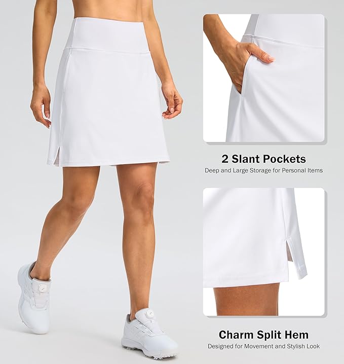 SANTINY 18" Skorts for Women 3 Pockets High Waist Long Athletic Tennis Skirt Golf Skort for Casual Summer Travel