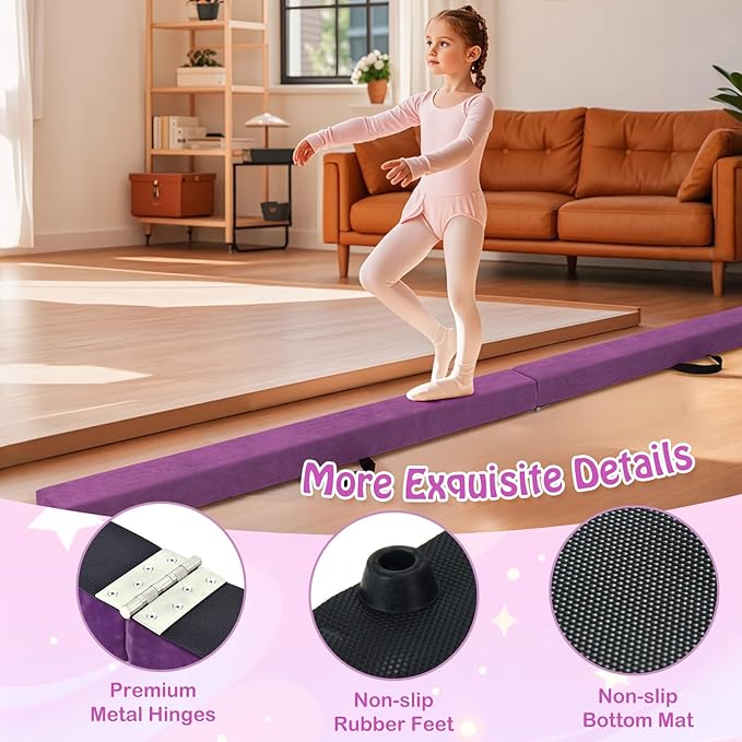Giantex 7FT/8FT/9FT Balance Beam, Folding Gymnastics Beam w/Carry Handles, Floor Foam Gymnastics Equipment for Kids, Non Slip Rubber Base for Exercise, Practice & Professional Home Training