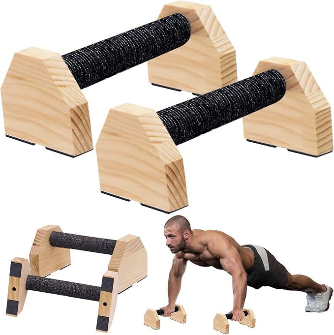Push-up Stand, 2 PCS Wood Pushup Bars Non-Slip Base Exercise Home Workout Equipment, Wooden Parallettes Handle Stands Grip for Men Strength Training, Planks Calisthenics