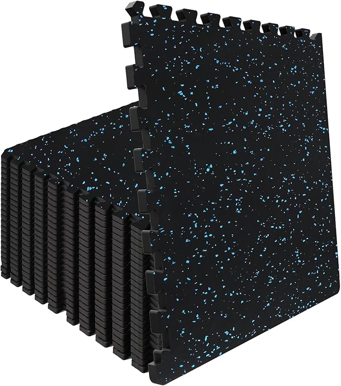 Interlocking Rubber Gym Mats 96 Sq Ft Heavy Duty Exercise Flooring for Home Gym, Weightlifting, Yoga, Playroom - Dual-Layer Non-Slip Noise Reducing Floor Protection Tiles