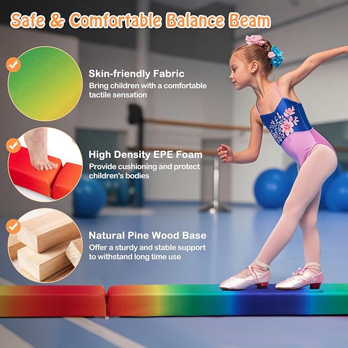 Giantex 7FT/8FT/9FT Balance Beam, Folding Gymnastics Beam w/Carry Handles, Floor Foam Gymnastics Equipment for Kids, Non Slip Rubber Base for Exercise, Practice & Professional Home Training
