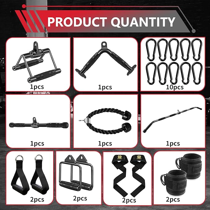 LAT Bar Cable Attachment with Rubber Handgrips, Deluxe Heavy Duty Solid Curl Bar Revolving Hanger Home Gym Cable Attachments